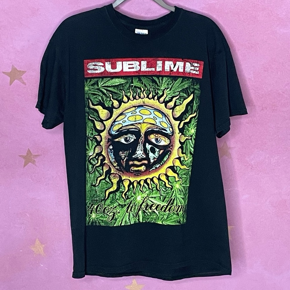 Vintage SUBLIME T-SHIRT Sunshine Sun Face Punk Band Music Black Gilden Large